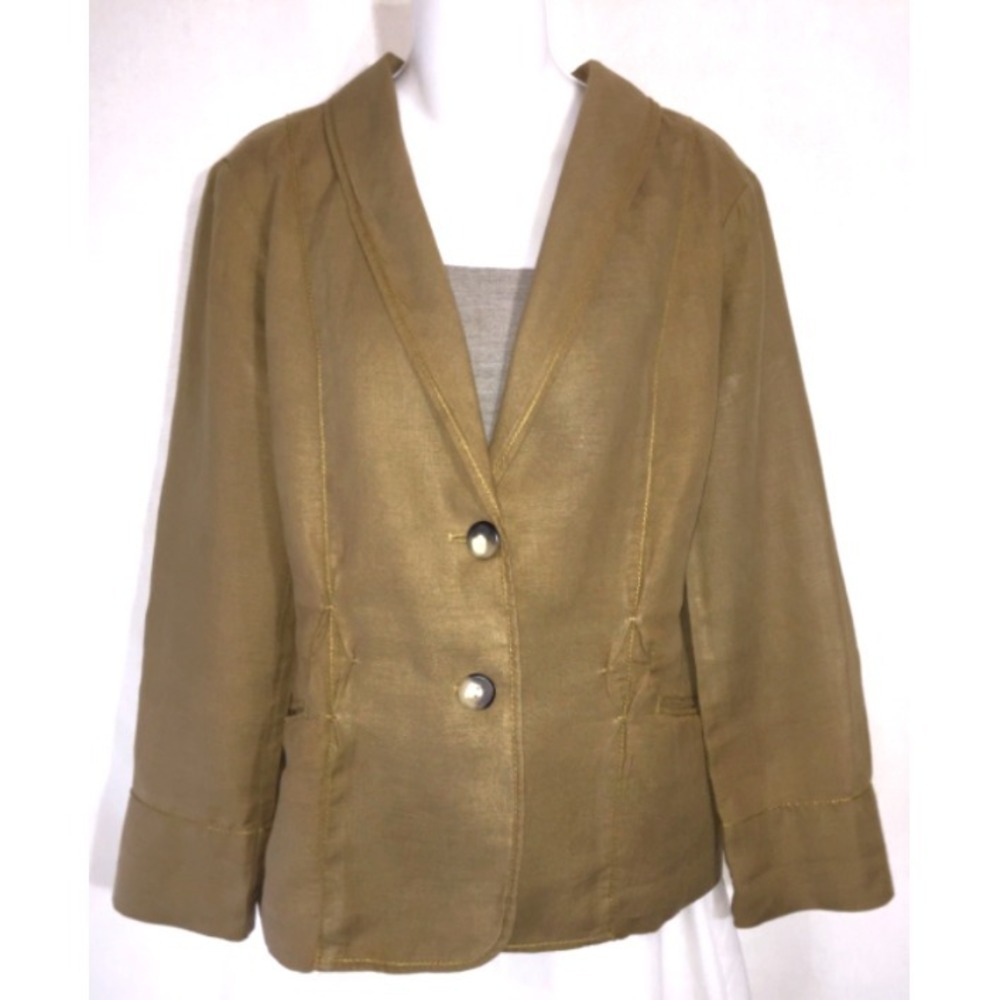 J Jill Linen Jacket Womens Size Large Single Breasted Button Down Blazer Mustard